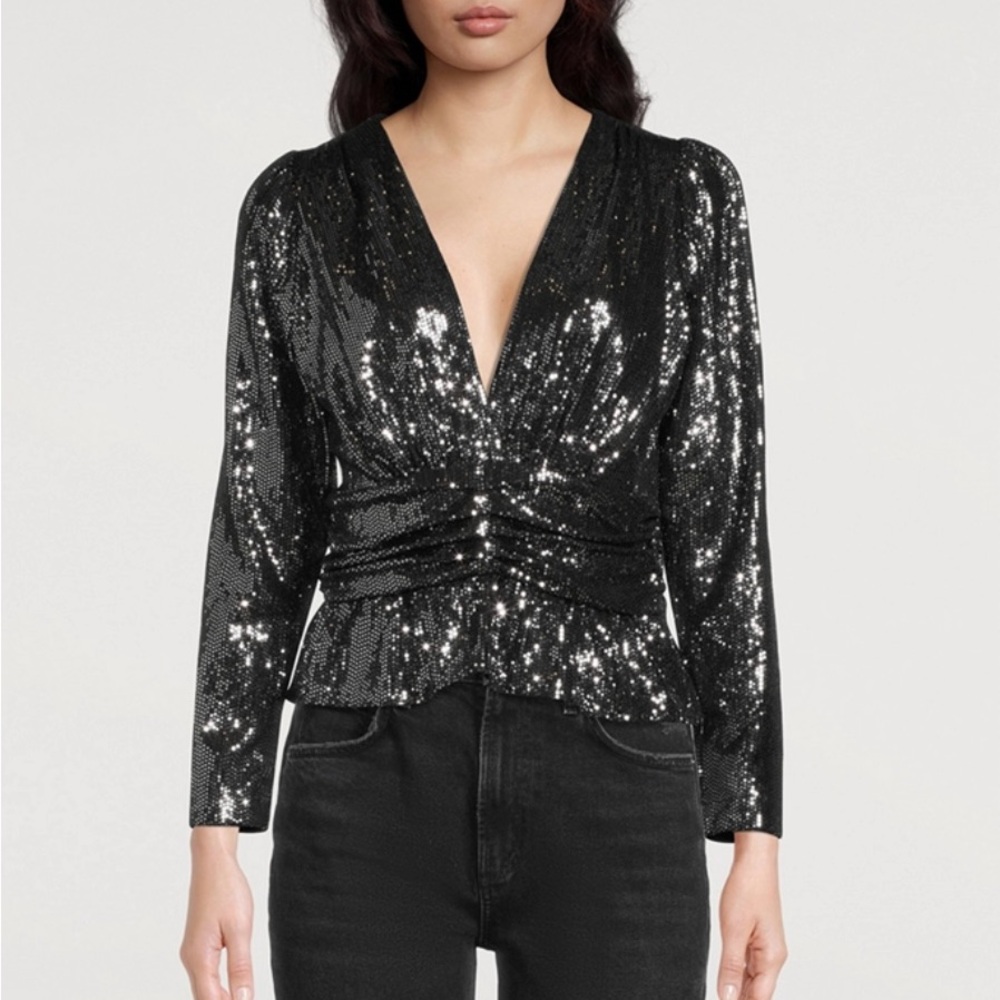 ba&sh Black Sequin V-Neck Blouse